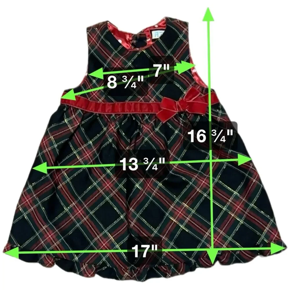 The Children's Place Red Tartan Plaid Sleeveless‎ Christmas Dress Bow 6-9M